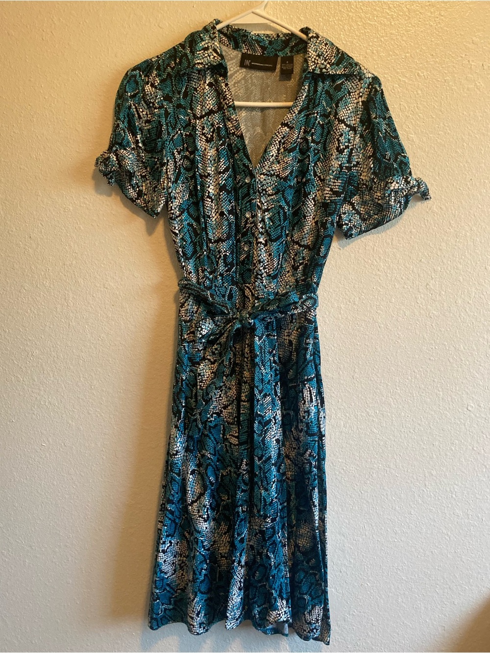 Snake-Print Midi Shirt Dress with Tie Waist